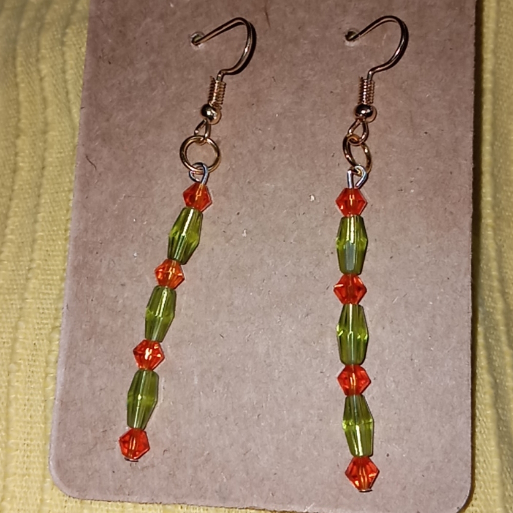 Hand Crafted crystal earrings lime green and orange crystal statement earrings